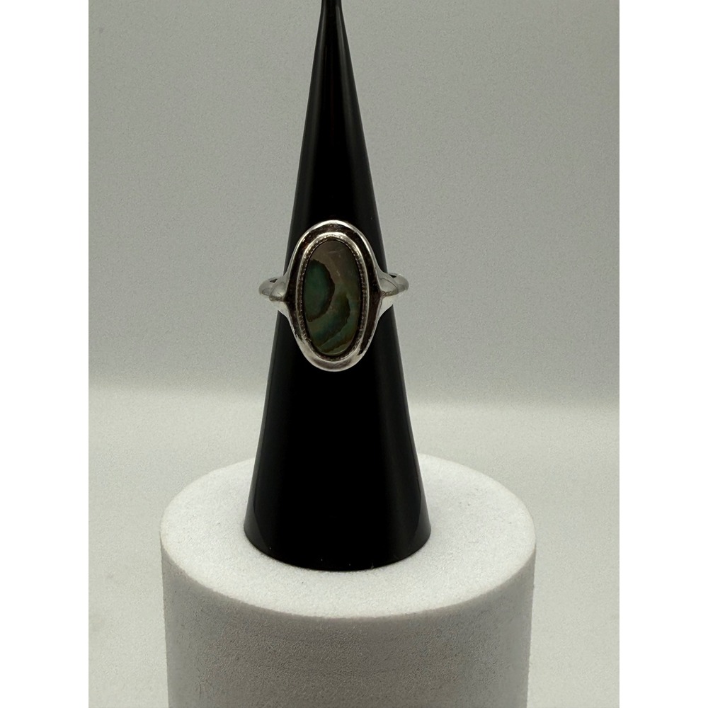Vintage Avon Silver Tone Oval Abalone Shell Inlay Adjustable Ring Size 5